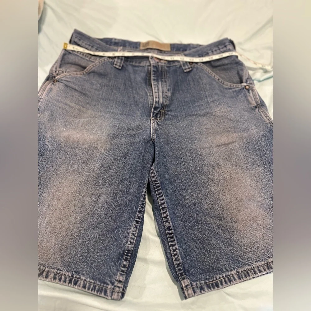 VTG Y2K Mens Sz:36L Lee Dungarees Jorts light Wash Carpenter Cargo Denim Shorts